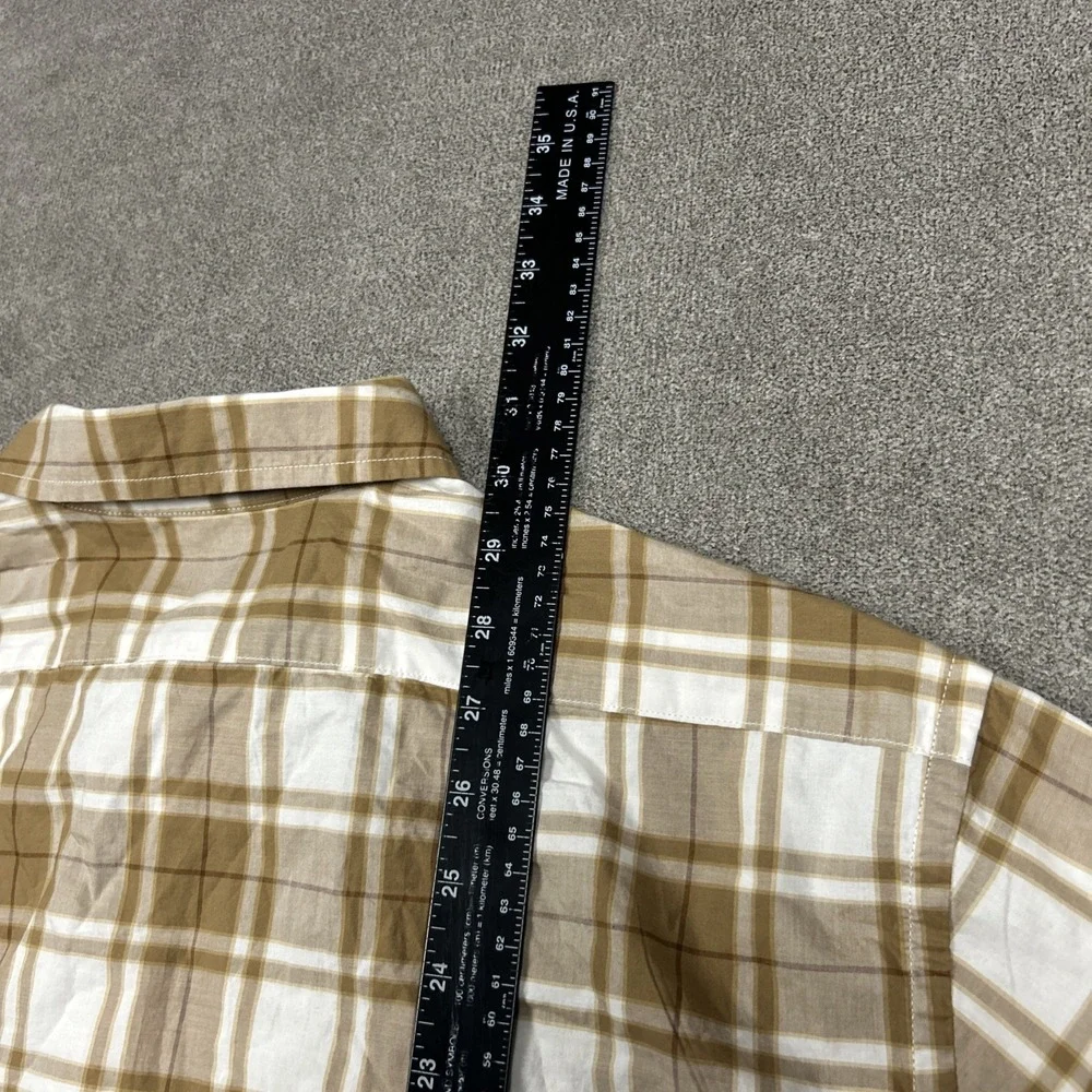 NEW Banana Republic Shirt Mens XL Untucked Fit Brown Plaid Lightweight Organic
